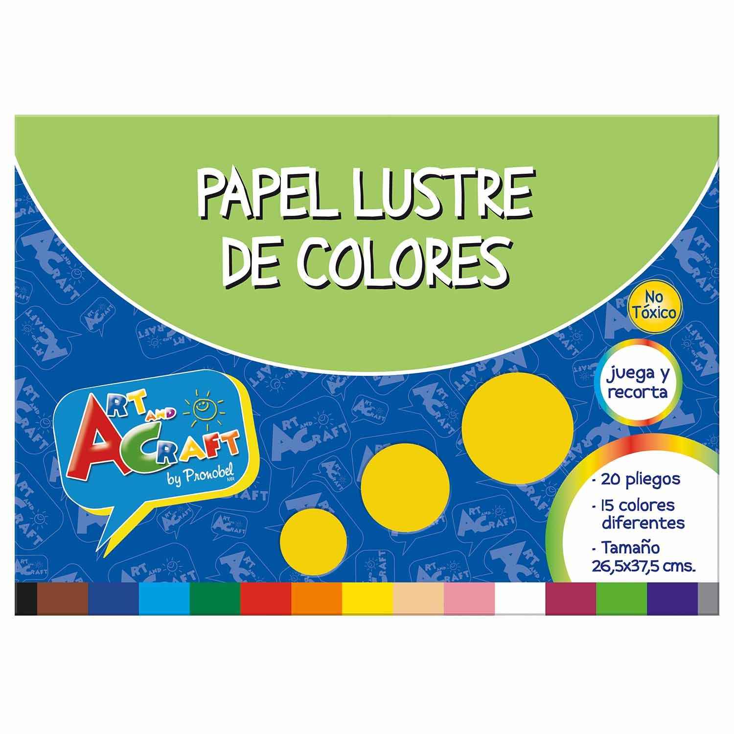 Carpeta Con Papel Lustre 20 Hojas 15 Colores 26,5 x 37,5 cm | Art & Craft
